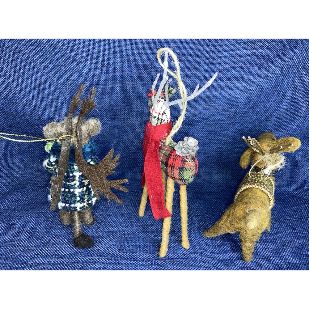 Pottery Barn Plaid Reindeer & Felt Animal Christmas Ornaments Lot of 3 Pre-Owned - Picture 4 of 17